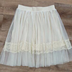 NEW Women's 1X Plus Ivory Chiffon Lace Flowy Cottagecore Fairy Midi Skirt